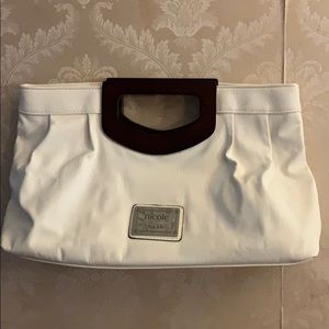 Nicole Miller White and Wood Clutch